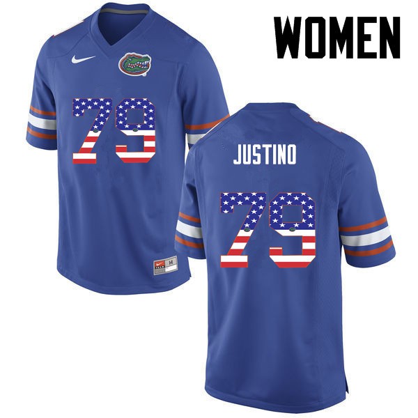 Florida Gators Women #79 Daniel Justino College Football Jersey USA Flag Fashion Blue